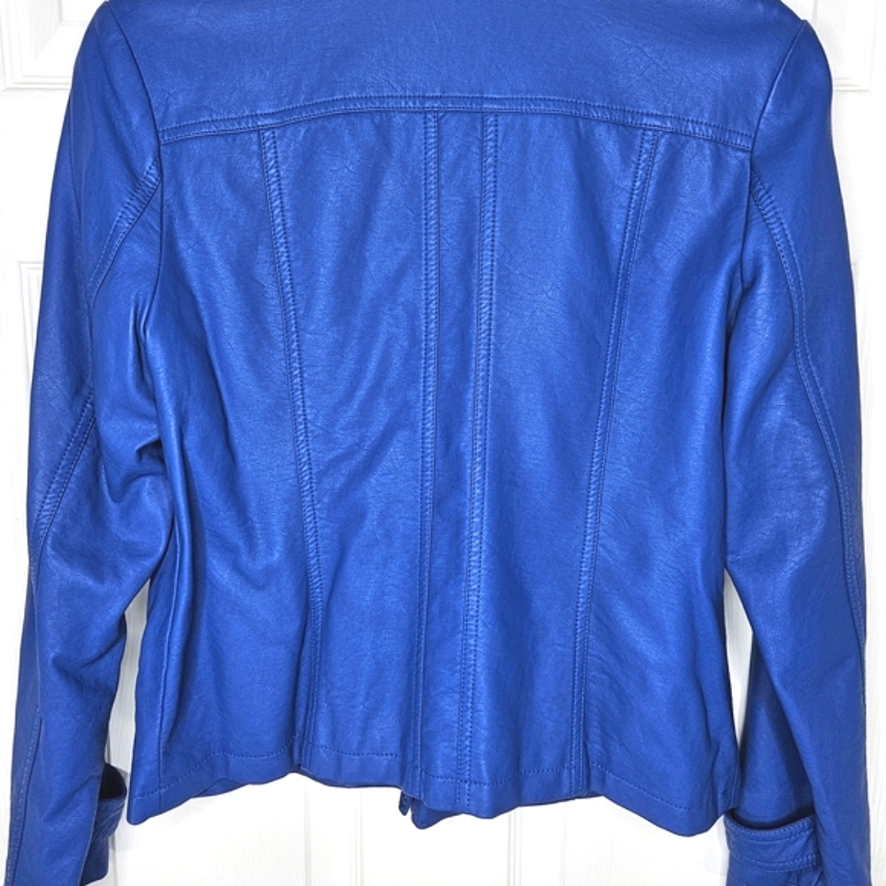 Northern Reflections Women's Royal Blue Moto Jacket Faux Leather Size S Petite - Picture 14 of 16